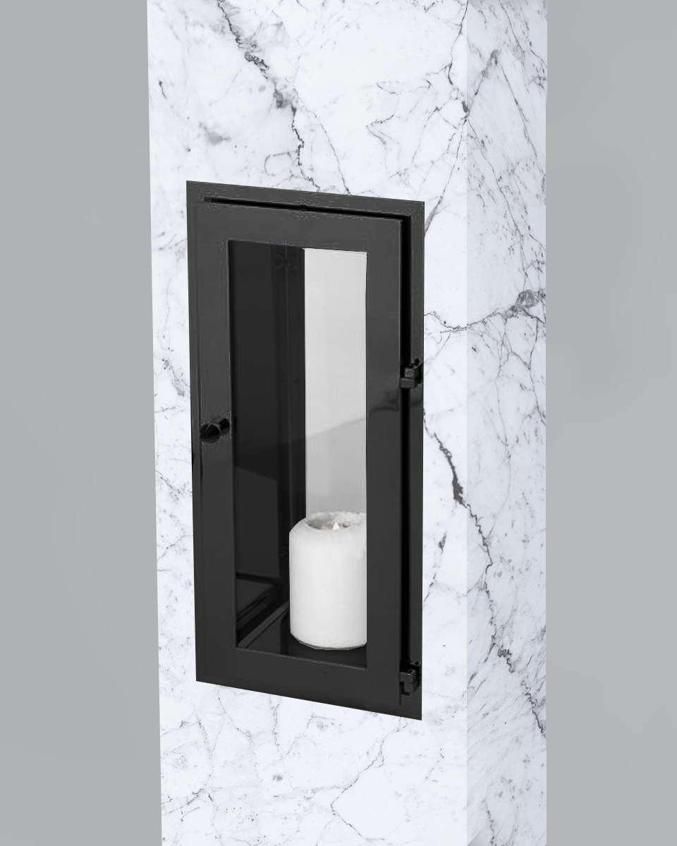 Lampion Inside Black – elegancki lampion cmentarny w czarnym wykończeniu do wbudowania w kamień nagrobków i pomników.