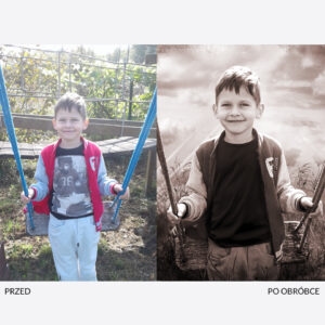 Porównanie zdjęcia przed i po obróbce graficznej na nagrobek